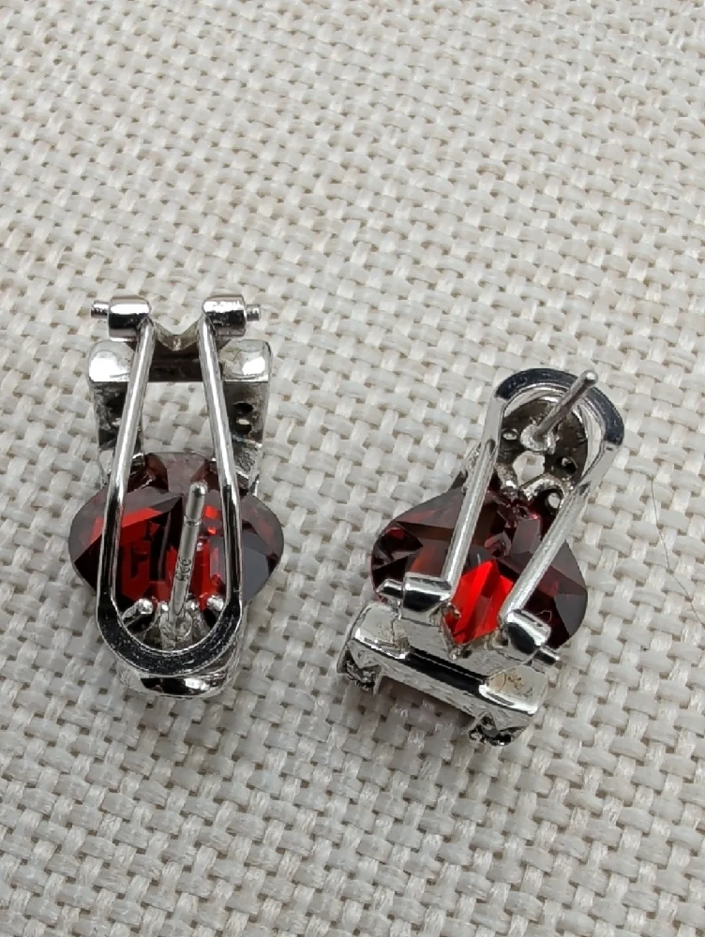 Vintage 925 Sterling Silver Garnet Half Hoop Lever Back Earrings - Picture 9 of 17